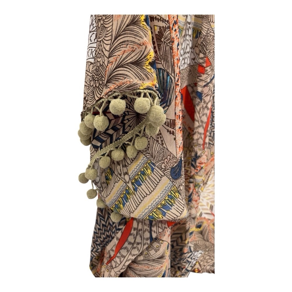 Botanical Printed Maxi Skirt with Pom-Pom Trim - Olive Green